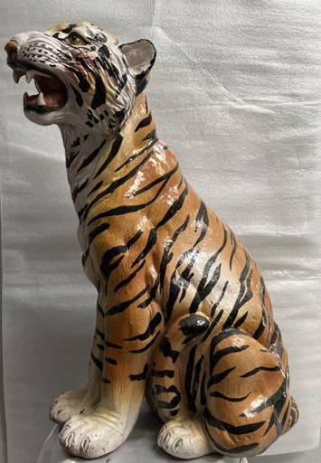 Vintage Large Italian Ceramic Sitting Tiger Statue