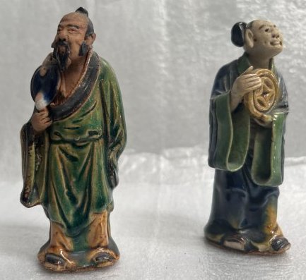 TWO ANTIQUE VINTAGE CHINESE SHIWAN MUDMEN FIGURES  POTTERY FIGURINES (1 of 3)