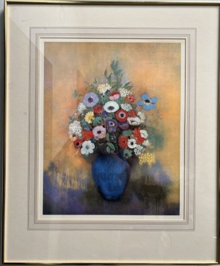 ODILON REDON FRAMED LITOGRAFT FLOWERS IN A VASE, 29 x 24: ODILON REDON FRAMED LITOGRAFT FLOWERS IN A VASE , Odilon Redon was a French symbolist painter, printmaker, draughtsman and pastellist. Early in his career, both before and after fighting in the Franco