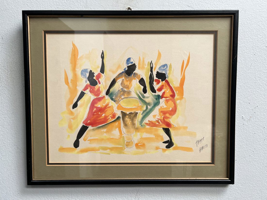 LISTED HAITIAN JOSEPH THONY MOISE FINE ORIGINAL WATERCOLORS ON PAPER FRAMED DATED 2002 (1 of 4)