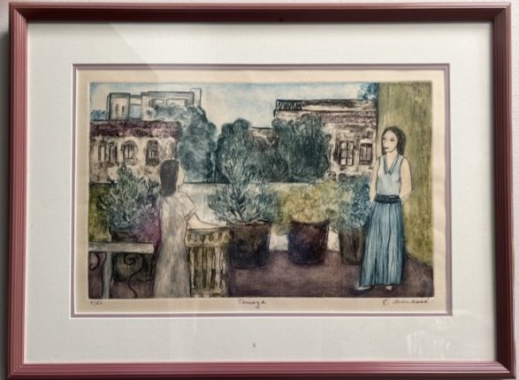 ELIANA MENASSE( MEXICAN B 1930) " TERRAZA" FRAMED LITHOGRAPH HAND SIGNED (1 of 4)
