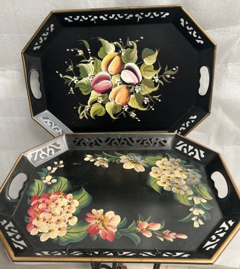 PAIR OF NAPOLEON DISPLAY SERVING TRAYS , HAND PAINTED OVER METAL  18 X 13 EACH (1 of 3)