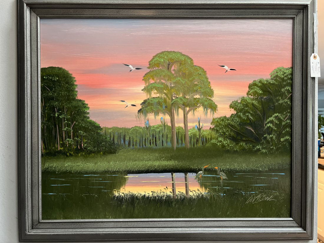 AUTHENIC AL BLACK (B1947) FLORIDA HIGHWAYMEN OIL ON BOARD "THE GLADES "  35" X 30" (1 of 4)