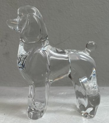 Baccarat Crystal, Clear SHOW DOG Figurine Paperweight, 5 1/2" H by 41/2 " W STAMP ON FOOT OF DOG: DESCRIPTION: Baccarat Crystal, Clear SHOW DOG Figurine Paperweight BACCARAT STAMP ON FOOT CIRCA: 1980s ORIGIN: France