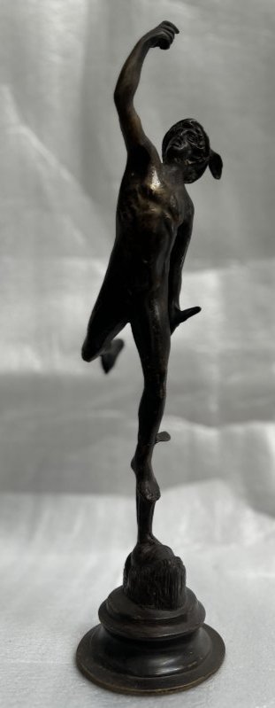 ANTIQUE BRONZE STATUE GREEK GOD HERMES , ROMAN MERCURY STANDS 14": DESCRIPTION: ANTIQUE BRONZE STATUE GREEK GOD HERMES , ROMAN MERCURY STANDS 14" CIRCA: 1950s ORIGIN: ITALY