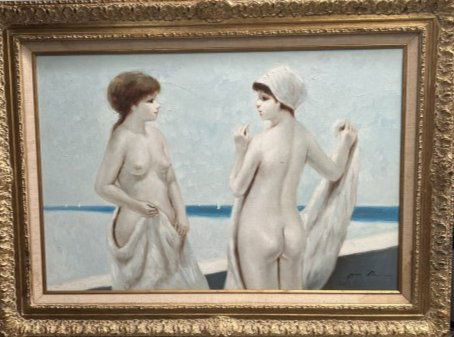 NUDES ON THE BEACH SOUTH OF FRANCE ATTRIBUTED TO ANDRE DERAIN 35 X 47: NUDES ON THE BEACH SOUTH OF FRANCE ATTRIBUTED TO ANDRE DERAIN 35 X 47 . FROM THE ADAMSON ESTATE IN ROYAL PALM BEACH FL, LARGE STUNNING WORK, IN HOUSE SHIPPING $275 FREE PICK UP