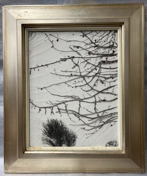 SOICHIRO TOMIOKA (1922-1994) "SNOW COUNTRY" 24X21: SOICHIRO TOMIOKA (1922-1994) "SNOW COUNTRY" 24X21 IN HOUSE SHIPPING $100 FREE PICK UP
