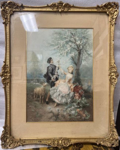 CESARE AUGUSTE DETTI ( ITALIAN 1847-1941) WATER COLOR Mixed media on paper  SIGNED  LOWER RIGHT (1 of 4)