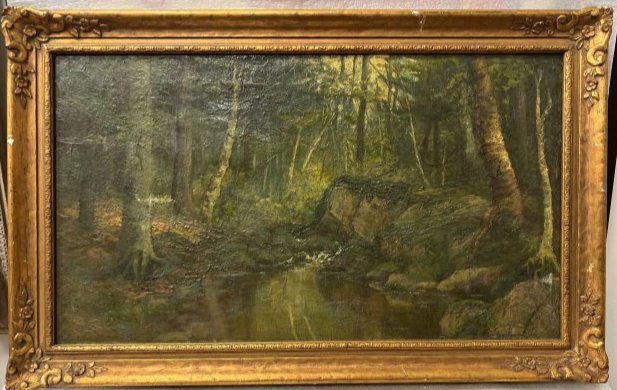 CONTINENTAL SCHOOL OLD EUROPEAN MASTERS A PEACEFUL AREA IN THE WOODS  OIL ON CANVAS (1 of 6)