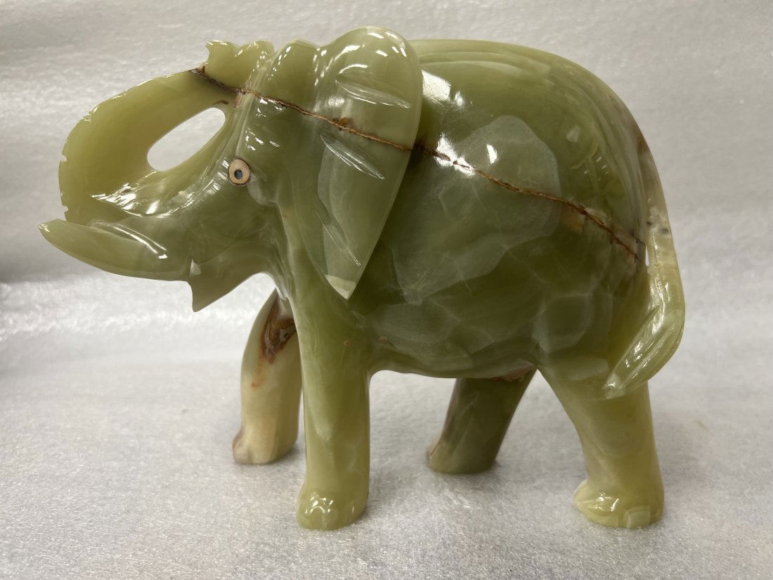 HAND CARVED JADE/ ONYX ELEPHANT SCULPTURE  H 6.5 W 8" (1 of 2)
