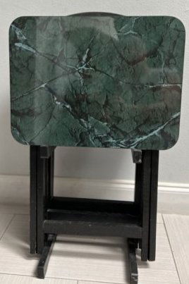 FAUX MARBLE WOODEN TV TRAY SET OF 4 WITH HOLDER (1 of 4)