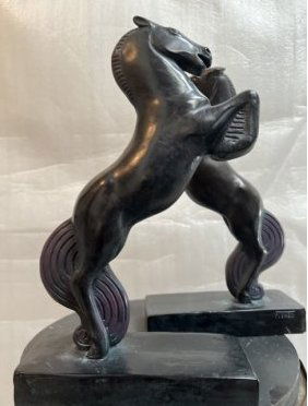 PAIR OF VINTAGE 1986 ART DECO BY DAVID FISHER ,BLACK CHALKWARE HORSE BOOKEND SCULPTURE ,AUSTIN PROD (1 of 5)
