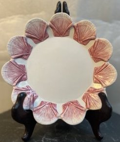 Italian Palissy Plate with clam seashells border set of 8: Italian Palissy Plate with clam seashells border set of 8 in house shipping $20 free pick up