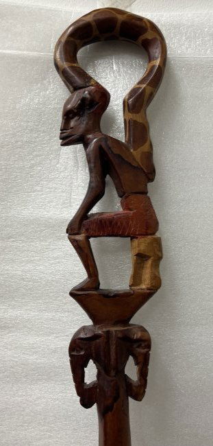 1960s STYLE AFRICAN THINKING MAN  HAND CARVED WOOD WALKING STICK / CANE  36" TALL (1 of 5)