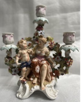 RARE ANTIQUE PORCELAIN ROCOCO REVIVAL STYLE CANDELABRA STUNNING DETAILS: RARE ANTIQUE PORCELAIN ROCOCO REVIVAL STYLE CANDELABRA STUNNING DETAILS 9.5" TALL 9" WIDE , PALM BEACH ESTATE
