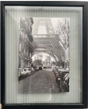 CLAY DAVIDSON PHOTOGRAPHER " STREET OF LA TOUR EIFFEL" ART SANDWICHED IN BETWEEN GLASS: CLAY DAVIDSON PHOTOGRAPHER "STREET OF LA TOUR EIFFEL " SOMEWHERE TO GO, ART SANDWICHED IN BETWEEN GLASS CIRCA: LATE 20th Century ORIGIN: AMERICA DIMENSIONS: Image H: 15" W: 10", & Frame H: 17.25" W: 2