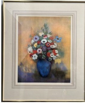 ODILON REDON FRAMED LITOGRAPH FLOWERS IN A VASE, 29 x 24: ODILON REDON FRAMED LITOGRAPH FLOWERS IN A VASE , Odilon Redon was a French symbolist painter, printmaker, draughtsman and pastellist. Early in his career, both before and after fighting in the Franco