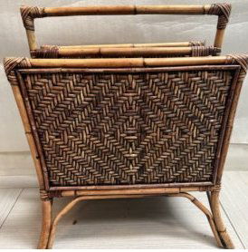 VINTAGE RATTAN TWO SECTION MAGAZINE RACK WITH HANDLE (1 of 3)