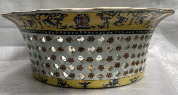 Antique French Porcelain Large Openwork Basket Hand Painted 4.5" tall 12" wide (1 of 3)