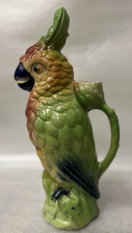FRENCH MAJOLICA PARROT PITCHER C. 1880s ST CLEMENTS MARK ON BOTTOM: FRENCH MAJOLICA PARROT PITCHER C. 1880s ST CLEMENTS MARK ON BOTTOM 12.5 " TALL . IN HOUSE SIPPING AVAILBLE OR FREE PICK UP
