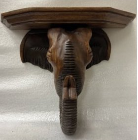 HAND CARVED WOODEN ASIAN ELEPHANT HEAD SHELF H 13.5" W 17" (1 of 4)