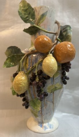 ANTIQUE VASE FRENCH PALISSY STYLE MAJOLICA FRUIT AND VINES ENCOMPASS LARGE VASE (1 of 10)