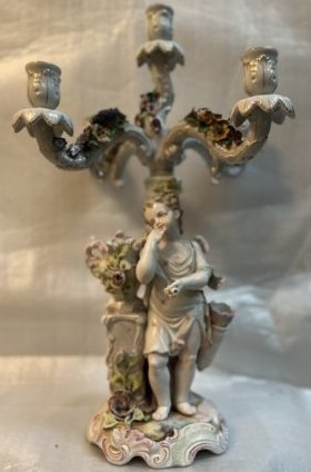 PORCELAIN ANGEL FLORAL CANDELABRA GERMAN, FOUR ARMS ANGEL IN CENTER (1 of 7)