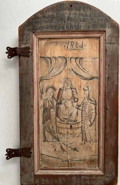 NORWEGIAN WOOD SHUTTER DATED 1801 TURNED DISPLAY PIECE (1 of 6)