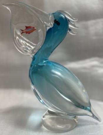 ELIO RAFFAELI SIGNED MURANO GLASS PELICAN SCULPTURE BLUE 10" TALL 8" WIDE (1 of 5)