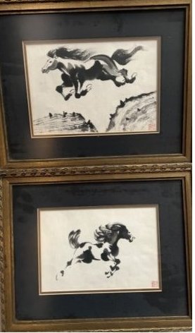 PAIR OF STAMPED JAPANESE INK BRUSH PAINTINGS 12.5" X 16" EACH (1 of 5)