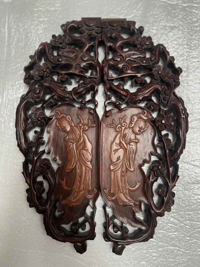 SET OF 2 VINTAGE HAND CARVED ORIENTAL PANELS, EACH SIDE MATCH TOGETHER (1 of 4)