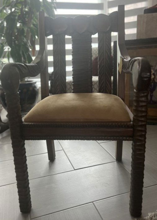 (2) PAIR 19TH CENTURY SPANISH COLONIAL ALTER STYLE HAND CARVED ARMCHAIRS W CUSHION SEAT (1 of 6)