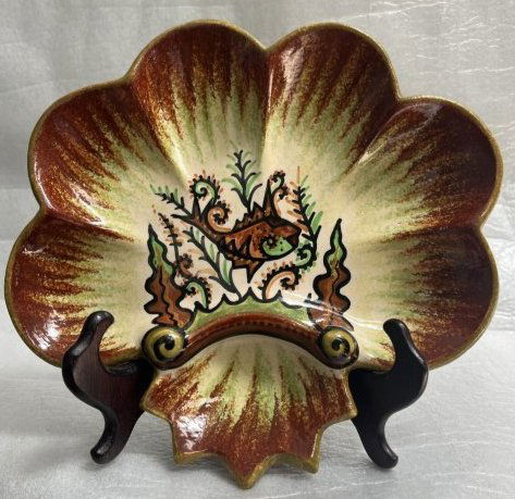 PAUL FOUILLEN QUIMPER FAIENCE OYSTER PLATE HAND PAINTED P.FOUILLEN QUINPER MARK  CIRCA 1930s (1 of 4)