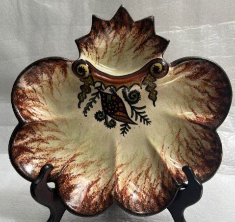 PAUL FOUILLEN QUIMPER FAIENCE OYSTER PLATE HAND PAINTED P.FOUILLEN QUINPER MARK CIRCA 1930s (1 of 4)