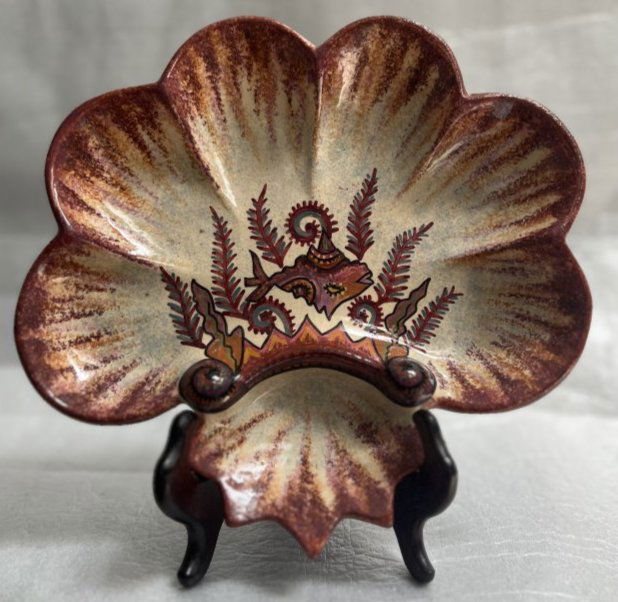 PAUL FOUILLEN QUIMPER FAIENCE OYSTER PLATE HAND PAINTED P.FOUILLEN QUINPER MARK CIRCA 1930s (1 of 3)