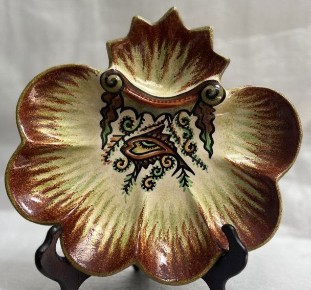 PAUL FOUILLEN QUIMPER FAIENCE OYSTER PLATE HAND PAINTED P.FOUILLEN QUINPER MARK  CIRCA 1930s (1 of 3)