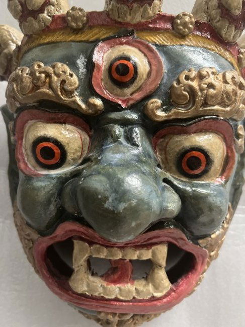 VINTAGE TIBETAN MAHAKALA MASK  HAND CARVED HAND PAINTED (1 of 5)