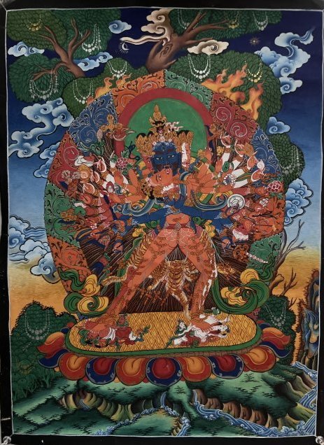 TIBETAN THANGKA BUDDHIST PAINTING ON CANVAS` WITH 24K GOLD: TIBETAN THANGKA BUDDHIST PAINTING ON CANVAS`WITH 24K GOLD CIRCA 1970s IMAGE 14.75" X 20" UNFRAMED IN HOUSE SHIPPING AVAILABLE OR FREE PICK UP