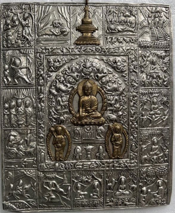 BUDDHA HISTORY CALENDER COPPER WITH SILVER PLATED  WALL HANGING PLATE (1 of 4)