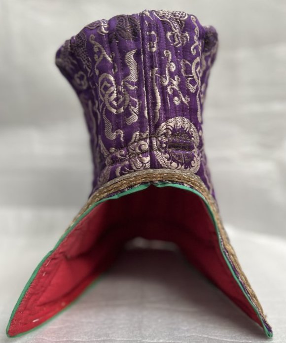 ANTIQUE TIBETAN HAT CHILD SIZE PURPLE OUTSIDE RED INTERIOR: ANTIQUE TIBETAN HAT CHILD SIZE PURPLE OUTSIDE RED INTERIOR IN HOUSE SHIPPING AVAILABLE OR FREE PICK UP