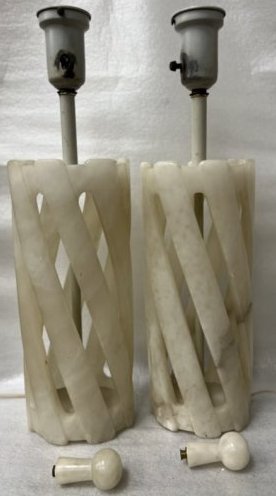 VINTAGE ITALIAN MARBLE TWISTED SLOTTED TABLE LAMPS (2) CIRCA 1940s (1 of 6)