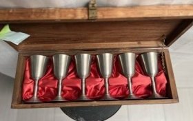 WENTWORTH PEWTER LARGE RED WINE PEWTER GOBLETS SET OF 6 IN WOODEN BOX 6.25" TALL: WENTWORTH PEWTER LARGE RED WINE PEWTER GOBLETS SET OF 6 IN WOODEN BOX 6.25" TALL, IN HOUSE SHIPPING $45 FREE PICK UP