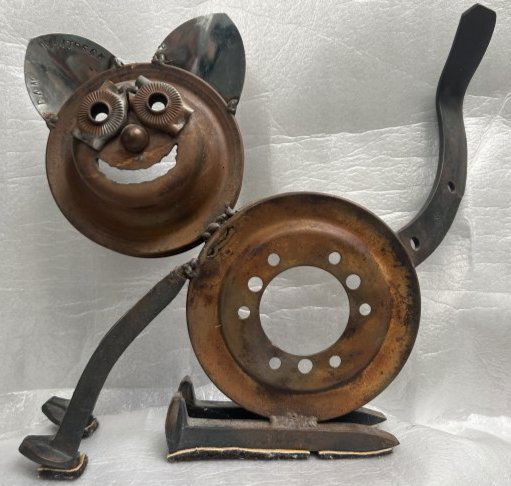 Artisan made iron Cat sculpture by Dan Whitbeck. Signed . Made in the US; (1 of 4)