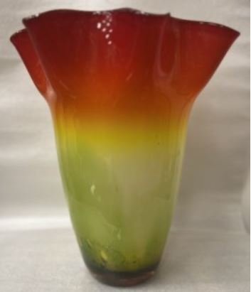 ORANGE/YELLOW/GREEN HANDKERCHIEF VASE MURANO STYLE (1 of 5)
