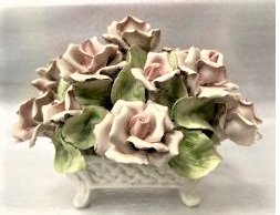 ITALIAN VINTAGE FLORAL BASKET CROWN N HALY 7" TALL 10" WIDE: ITALIAN VINTAGE FLORAL BASKET CROWN N HALY 7" TALL 10" WIDE IN HOUSE SHIPPING $30 FREE PICK UP