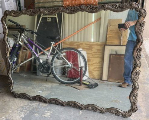 ANTIQUE / VINTAGE TURNER MFG CO BRASS FASHION PLATE MIRROR  55" X 40" (1 of 4)