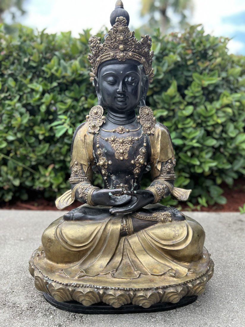 OLD TIBET BRONZE/ METAL GILT SAKYAMUNI SHAKYAMUNI BUDDHA STATUE 32" TALL (1 of 7)
