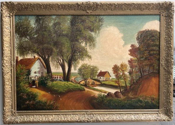 FREDERICK E CRANE ATTRIBUTED TO ( AMERICAN 1847-1915) COUNTRY FARM OIL ON CANVAS (1 of 7)