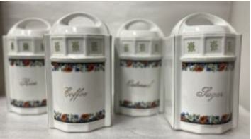 SET OF 4 ANTIQUE GERMAN PORCELAIN LUSTERWARE SPICE CANISTERS 8" (1 of 6)