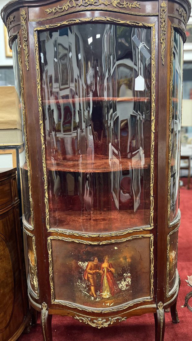 ANTIQUE LOUIS XV STYLE BRONZE-MOUNTED & MARQUETRY VITRINE CABINET (1 of 6)